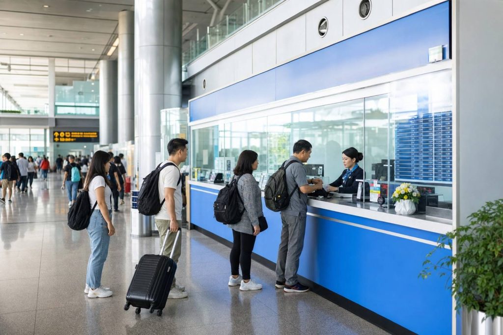 越南機場抵達大廳外幣兌換櫃檯,適合臨時換少量越南盾