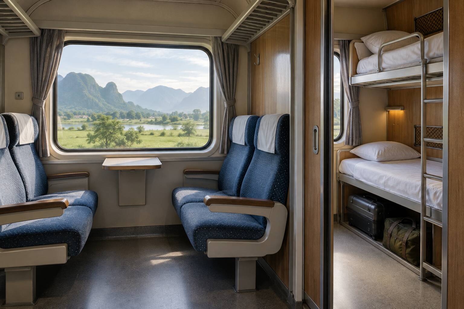 一般座位與臥鋪車廂的概念對照畫面